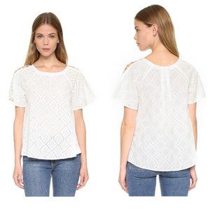 Madewell White Embroidered Lattice Top XS